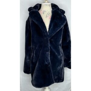 Apparis Women's L Navy Blue Faux Fur Coat Luxury Winter Elegant Mob Wife EUC
